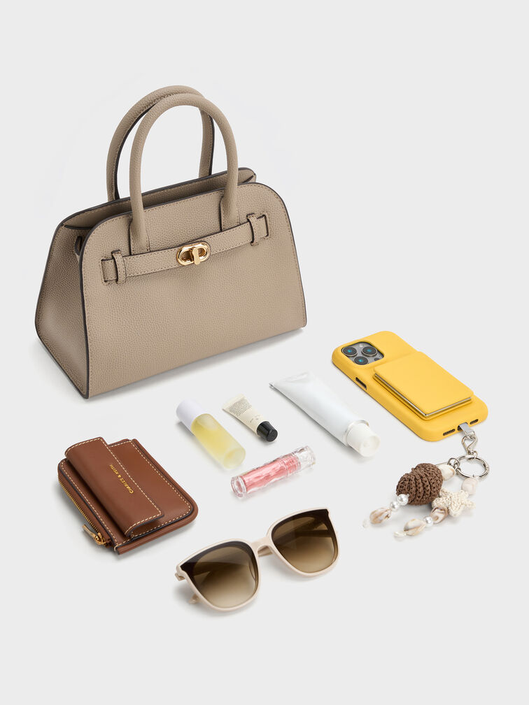 Aubrielle Belted Tote Bag, Taupe, hi-res