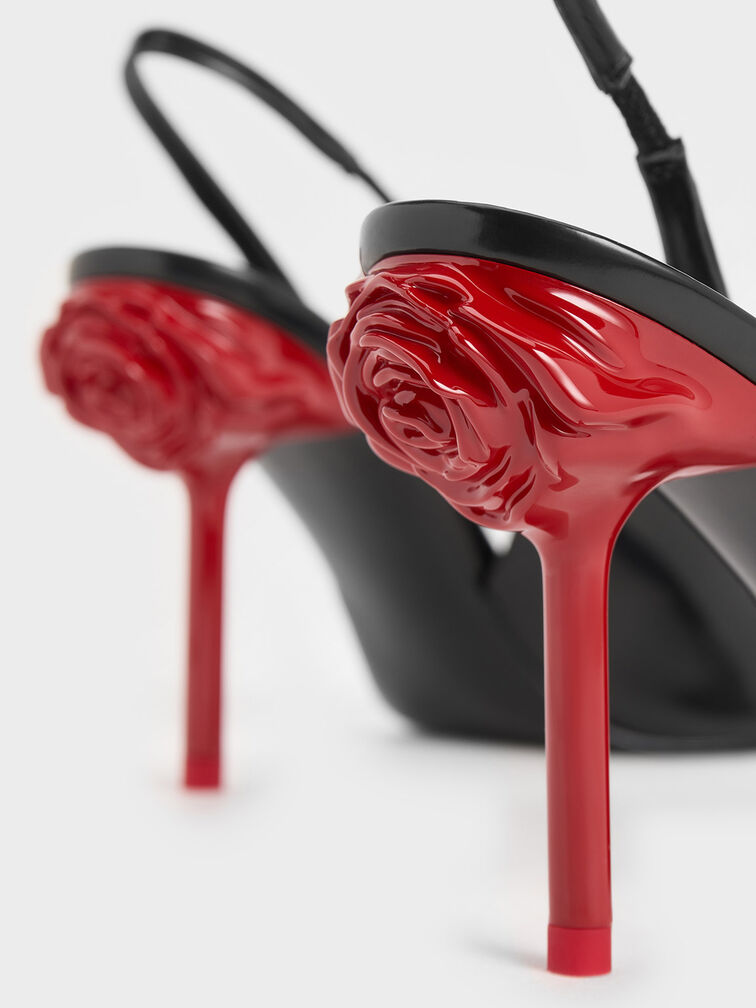 Flor Rose-Heel Slingback Pumps, Black Boxed, hi-res