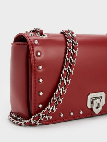 Arwen Studded Shoulder Bag, Red, hi-res