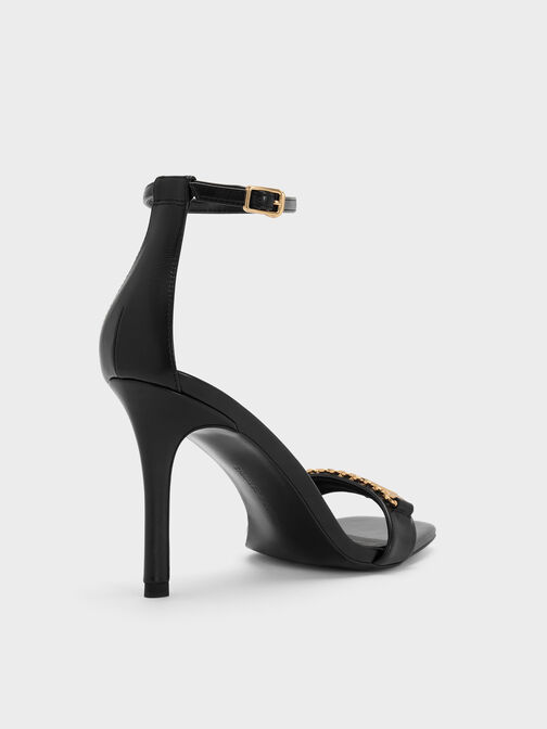 Metallic-Accent Heeled Sandals, Black, hi-res