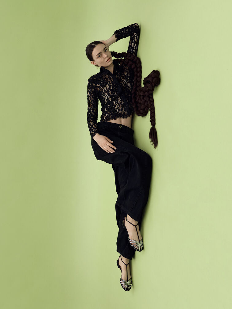 صندل جايلين جيم ذو الأقفاص, أسود خشن, hi-res