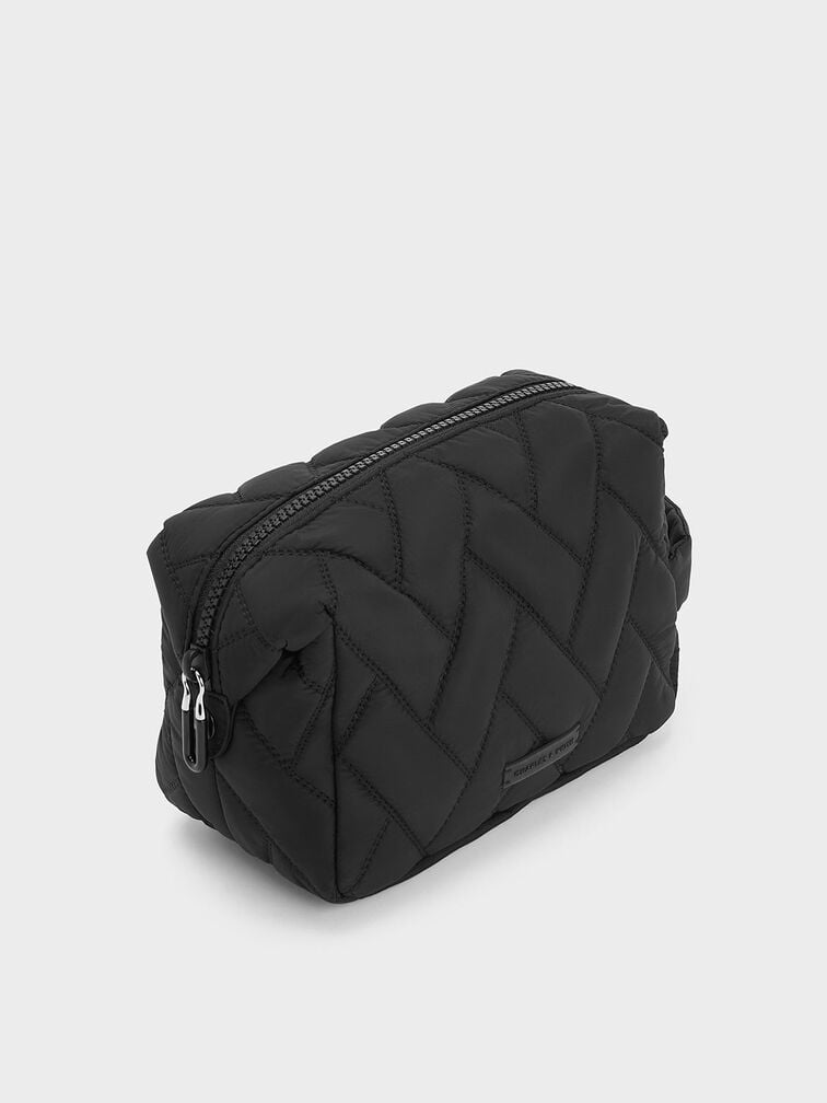 حقيبة صغيرة من النايلون بنقشة شيفرون, أسود عميق, hi-res