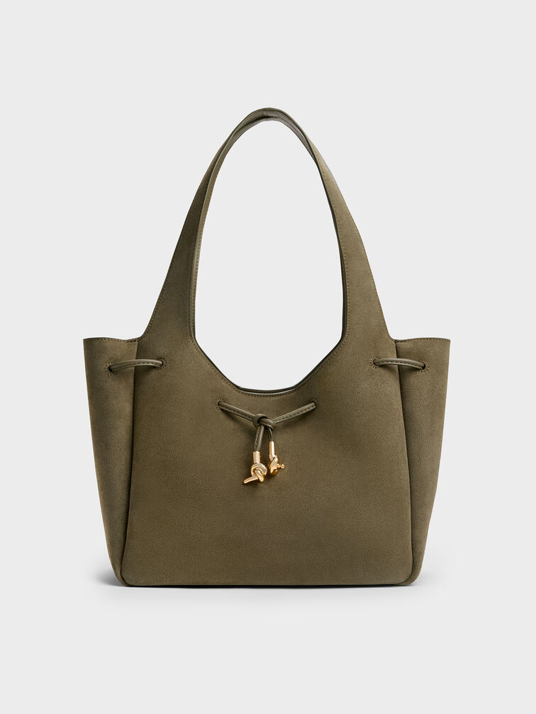 Mila Metallic-Knot Tote Bag, Deep Olive, hi-res