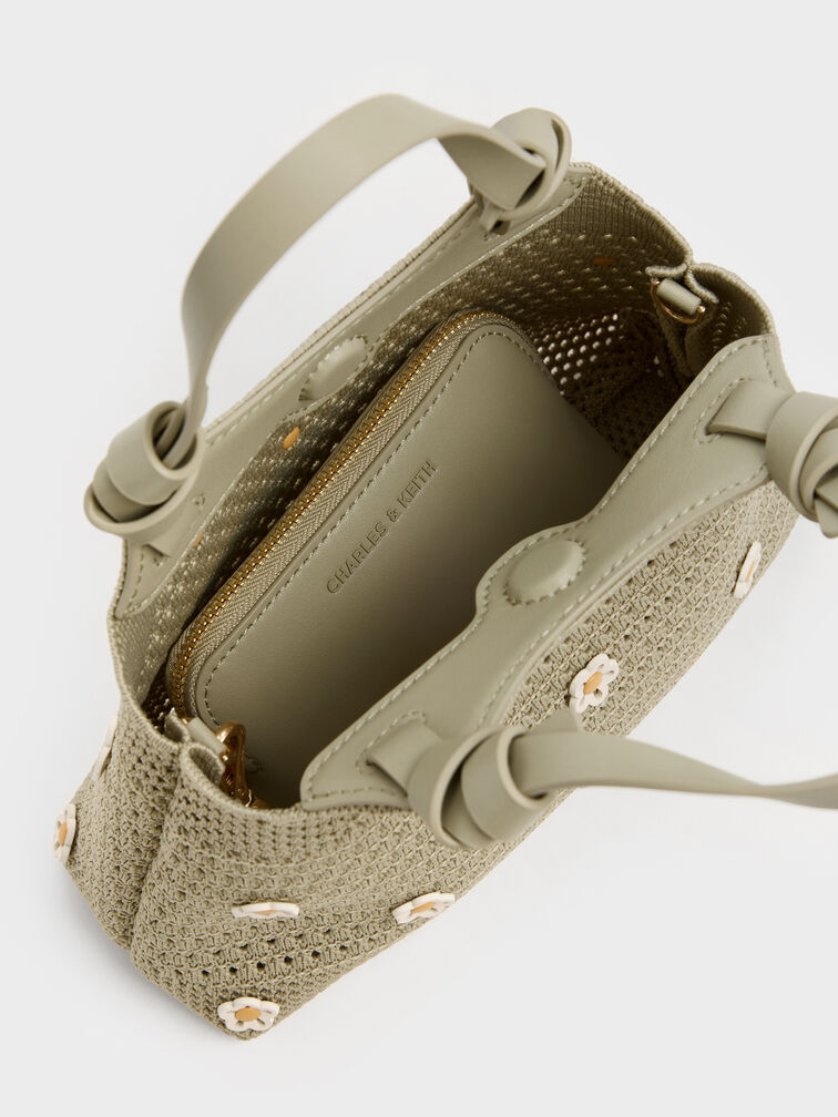 حقيبة توت أيدا بنقشة الزهور المحبوكة, زيتوني فاتح, hi-res