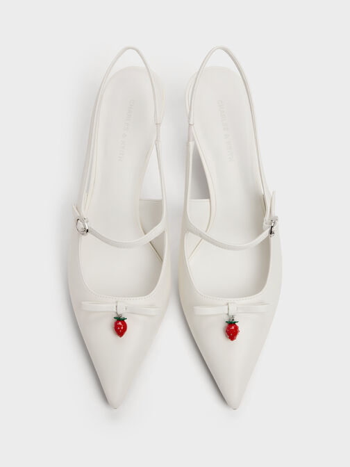 حذاء كعب عالي سونالي بسير خلفي وفيونكة "فراولة", أبيض, hi-res