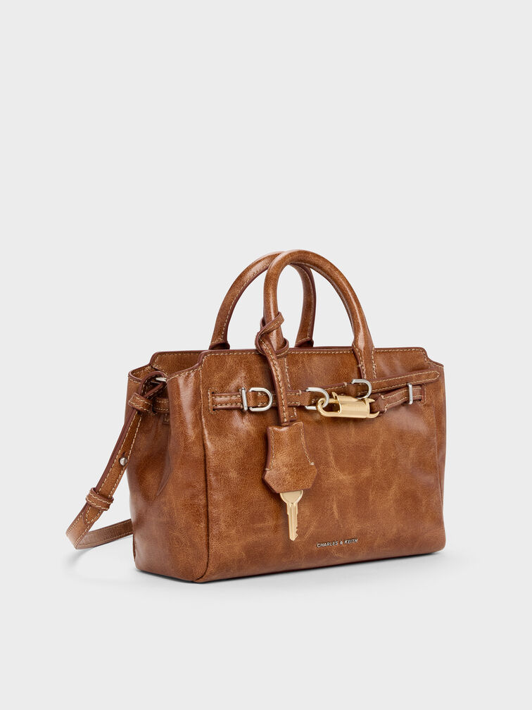 Mini Delfina Belted Tote Bag, Distressed Tan, hi-res