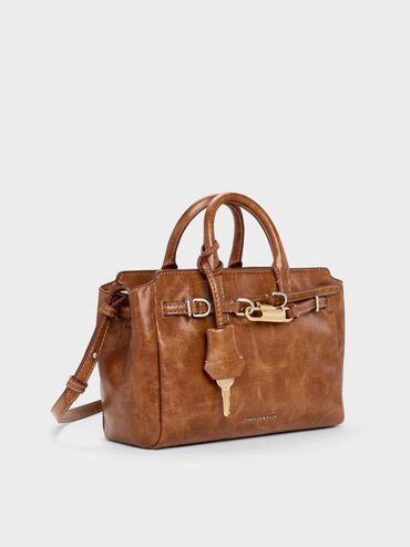 Mini Delfina Belted Tote Bag, Distressed Tan, hi-res