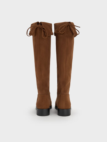 Louisa Faux Suede Fold-Over Thigh-High Boots, Brown, hi-res