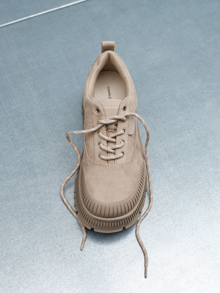 Darra Faux Suede Ridged-Sole Platform Sneakers, Beige, hi-res