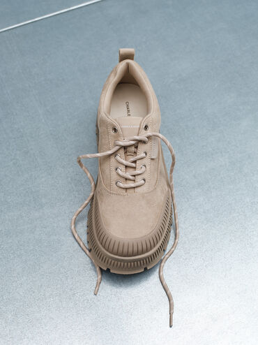 Darra Faux Suede Ridged-Sole Platform Sneakers, Beige, hi-res