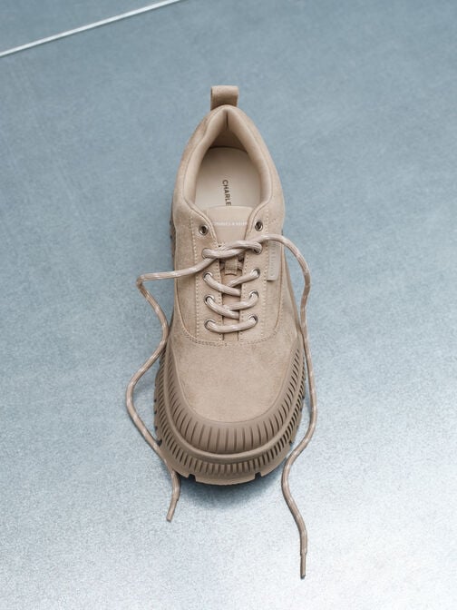 Darra Faux Suede Ridged-Sole Platform Sneakers, Beige, hi-res