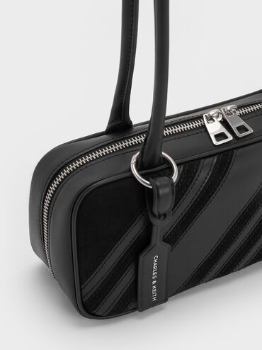 Zeya Recycled Suede Striped Shoulder Bag, Noir, hi-res