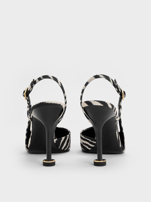 Wynn Zebra-Print Pointed-Toe Sculptural-Heel Slingback Pumps, Animal Print Natural, hi-res