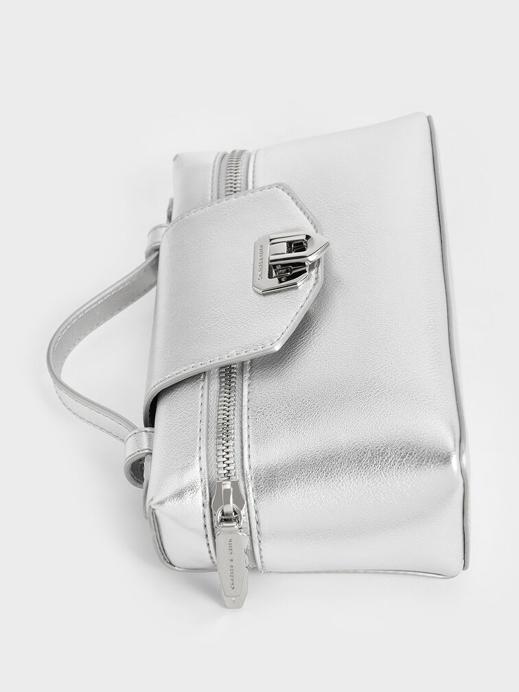 حقيبة زينة أروين مزودة بذراع علوية بلمسة معدنية, فضي, hi-res