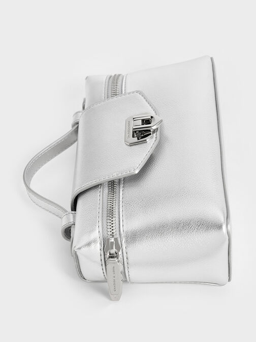 حقيبة زينة أروين مزودة بذراع علوية بلمسة معدنية, فضي, hi-res