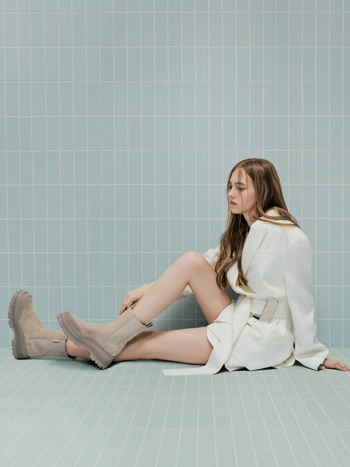 بوت تشيلسي شامواه صناعي بنعل سميك, بيج, hi-res