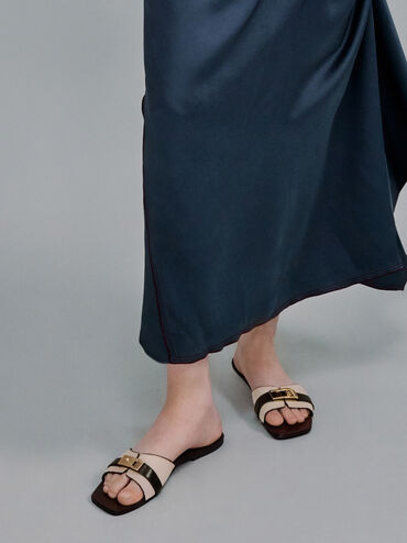 Lando Canvas Metallic-Accent Belted Slide Sandals, Multi, hi-res