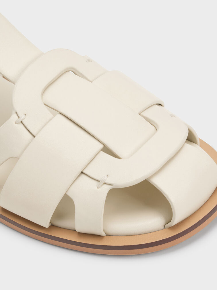 صندل إيزلي بتصميم شبكي وحزام تي, أبيض طباشيري, hi-res