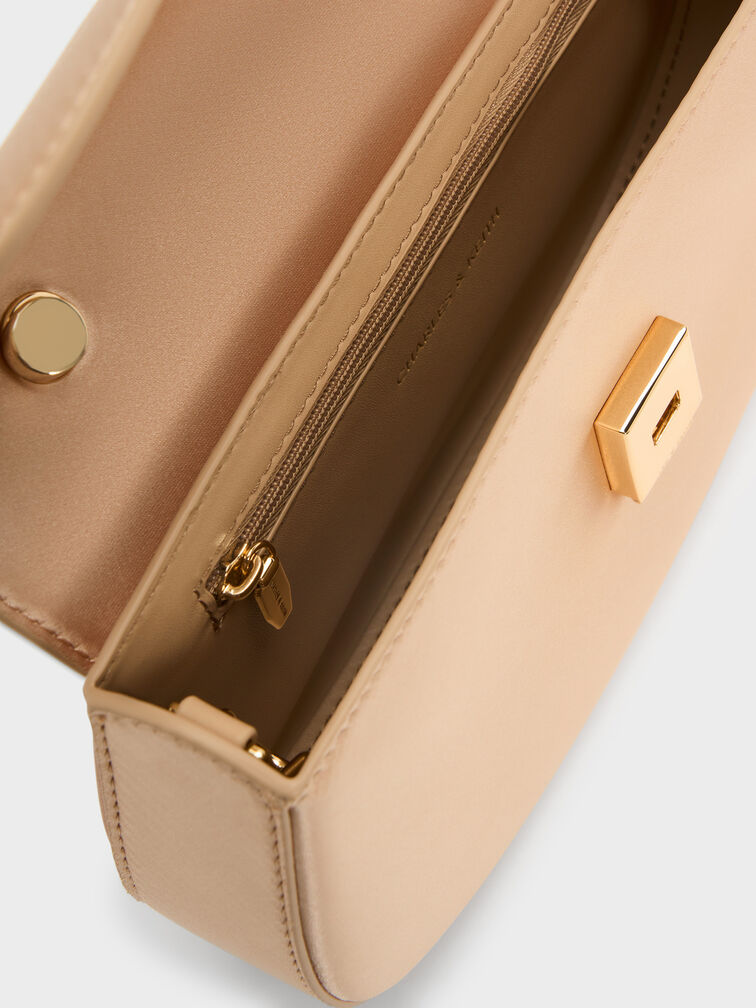 حقيبة إيليان من الساتان ومقبض يد علوي مرصع بالأحجار, شامباني, hi-res