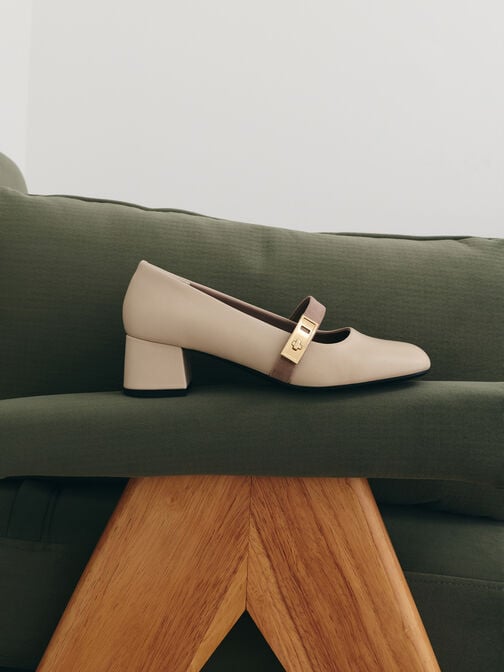 Lando Two-Tone Mary Jane Pumps, Chalk, hi-res