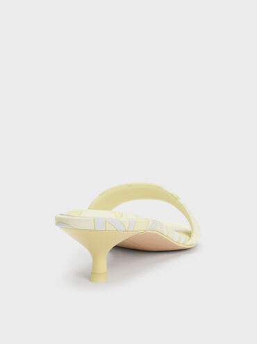 Swirl-Print Kitten-Heel Mules, Yellow, hi-res