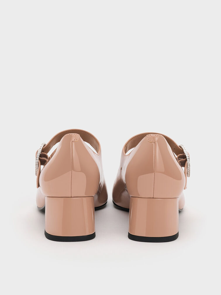 Jannie Patent Crystal-Buckle Mary Jane Pumps, Nude, hi-res