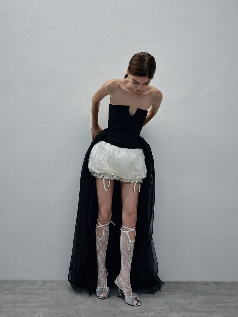 Beaded Bow Slingback Pumps, Silver, hi-res