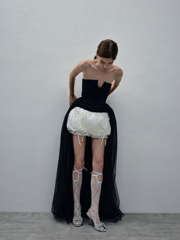 Beaded Bow Slingback Pumps, Silver, hi-res