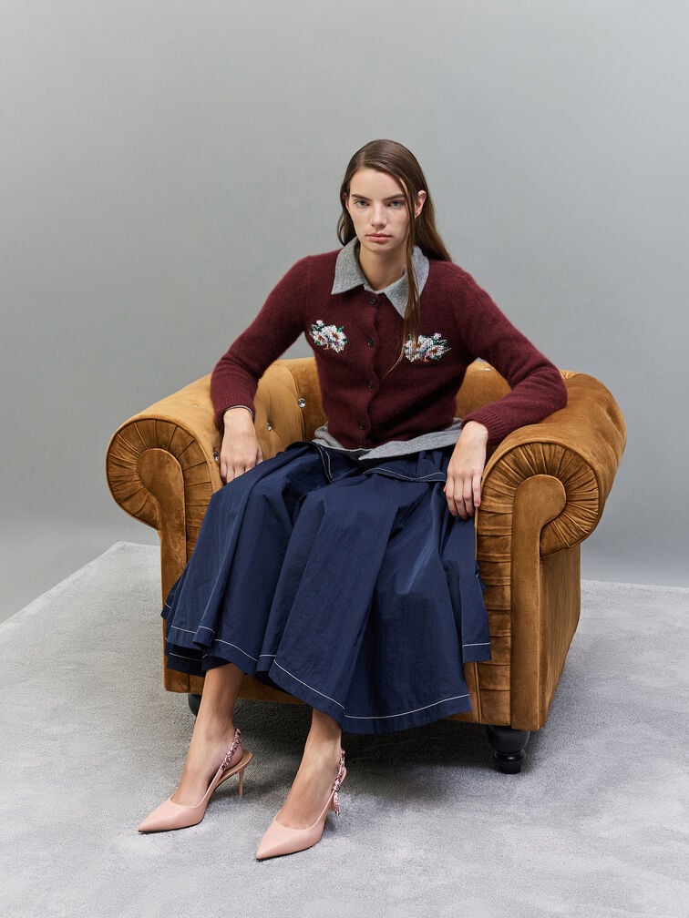 حذاء "تاياري" بسير خلفي من الجلد الطبيعي بحزام مطبوع, وردي, hi-res