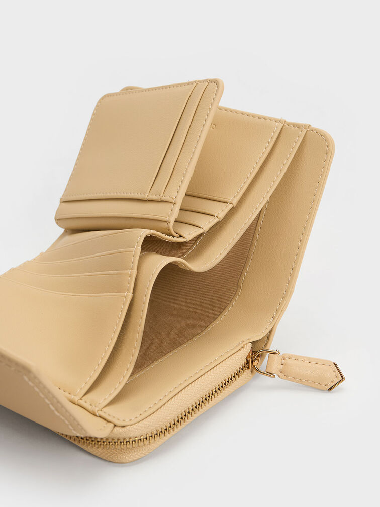 محفظة عملية أنيقة بدرزات زخرفية, بيج, hi-res