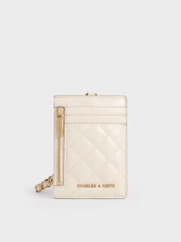 حافظة بطاقات ويستريا بتصميم مبطن مزين بشريط مضفر, كريمي, hi-res