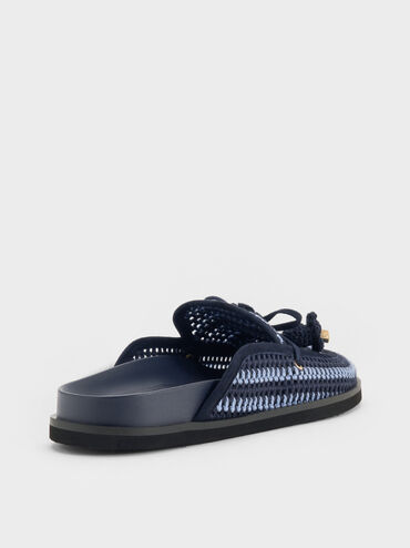 Crochet & Suede Flower Mules, Blue, hi-res