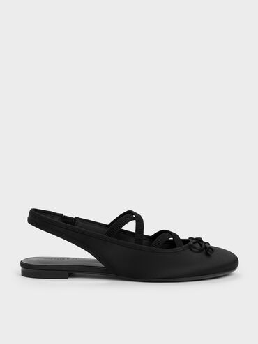 Satin Crossover Slingback Ballet Flats, Black Textured, hi-res
