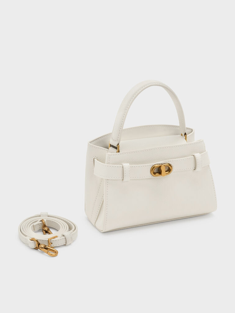 Aubrielle Metallic-Buckle Top Handle Bag, Cream, hi-res