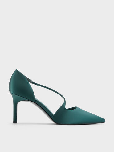 Satin Asymmetric D'Orsay Pumps, Teal, hi-res
