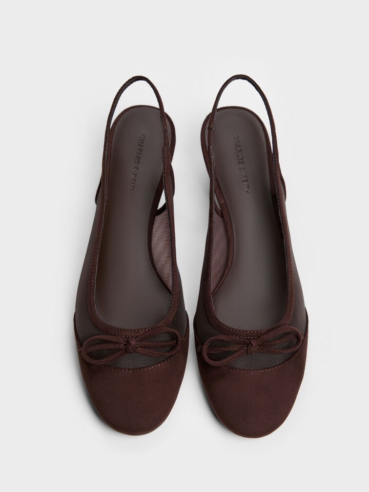 Mulligan Mesh Bow Slingback Pumps, Dark Brown Textured, hi-res