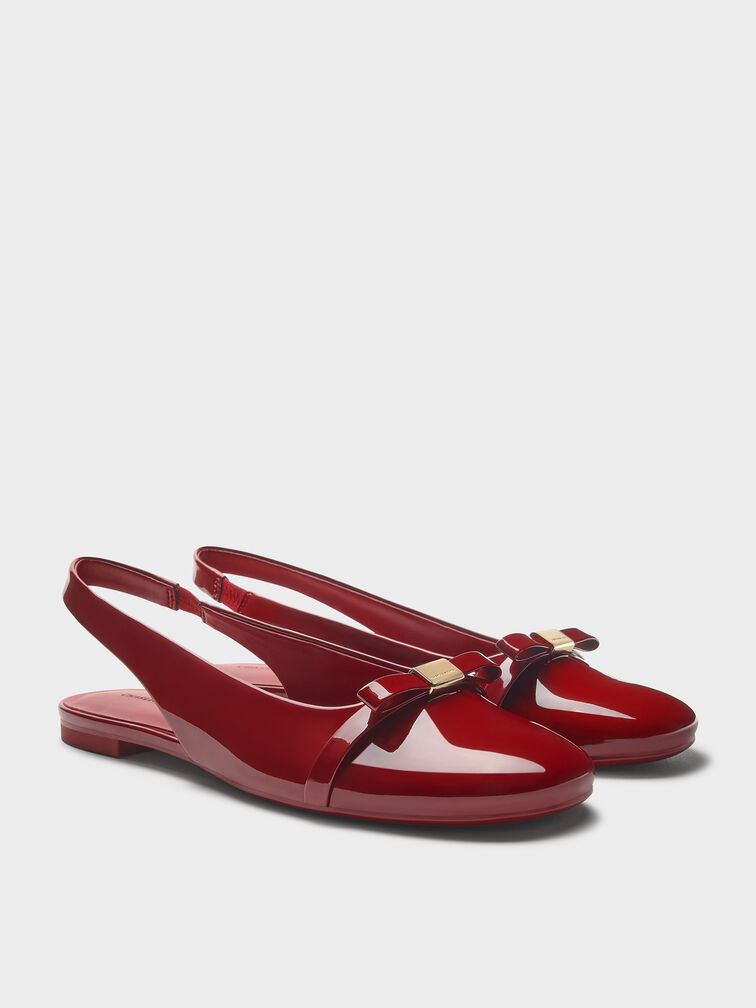 Dorian Patent Bow Slingback Flats, Red, hi-res