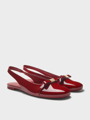 Dorian Patent Bow Slingback Flats, Red, hi-res
