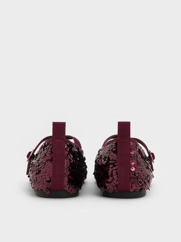 أحذية ماري جاين مسطحة مزينة بالترتر بأحزمة متقاطعة, برغندي, hi-res