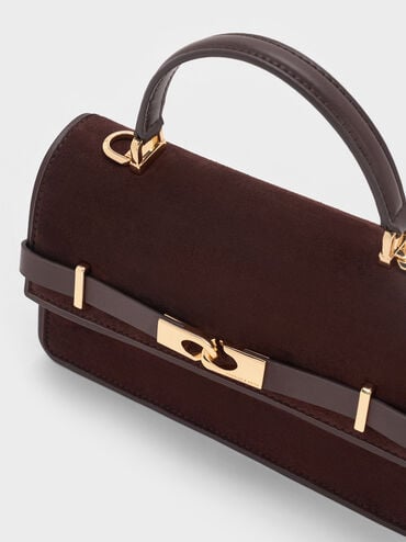 شنطة يد أرليت من جلد شامواه معاد تدويره بحزام, بني غني كالإسبريسو, hi-res