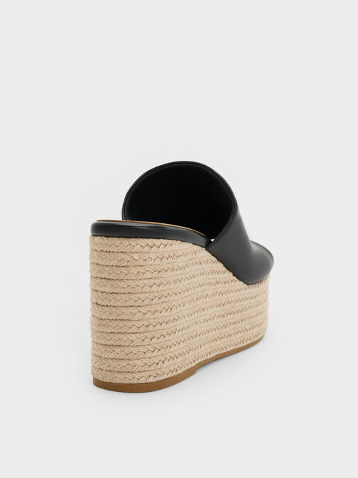 Metallic-Accent Espadrille Wedges, Black, hi-res