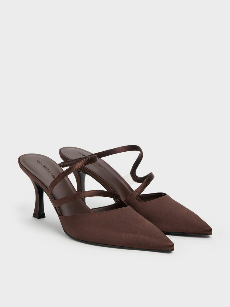 حذاء ميول ساتان أردن بمقدمة مدببة وكعب متموج, بني محبّب غامق, hi-res