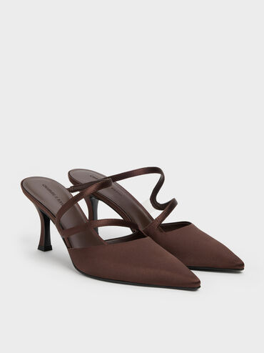 حذاء ميول ساتان أردن بمقدمة مدببة وكعب متموج, بني محبّب غامق, hi-res