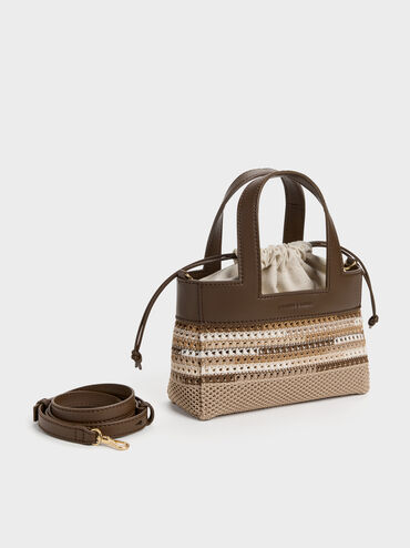 Girls' Ida Multi-Stripe Knitted Mini Bag, Multi Brown, hi-res