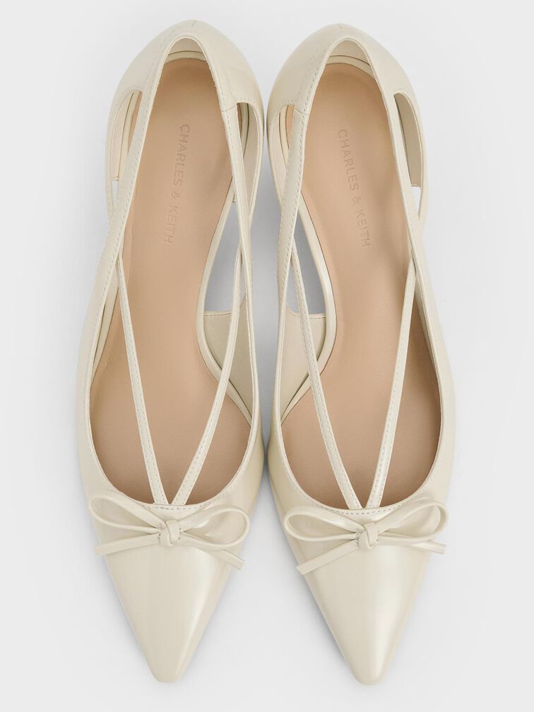 حذاء كعب قصير بفيونكة أمامية بلمعة, أبيض طباشيري, hi-res