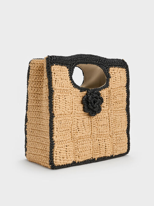 Raffia Flower Top Handle Bag, Multi, hi-res