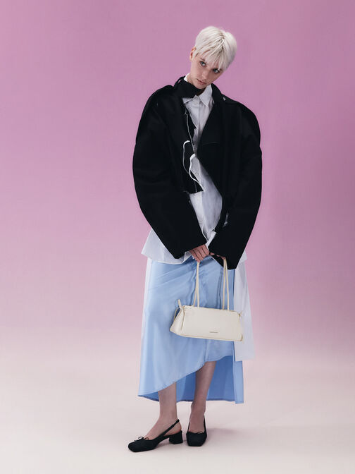 Hazel Bow Elongated Trapeze Shoulder Bag, Meringue White, hi-res