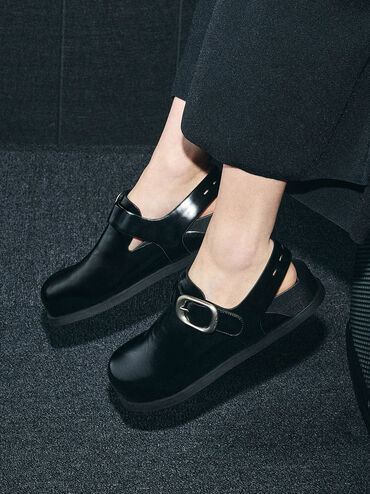 حذاء ميولز مفتوح من الخلف مزود بإبزيم, صندوق أسود, hi-res