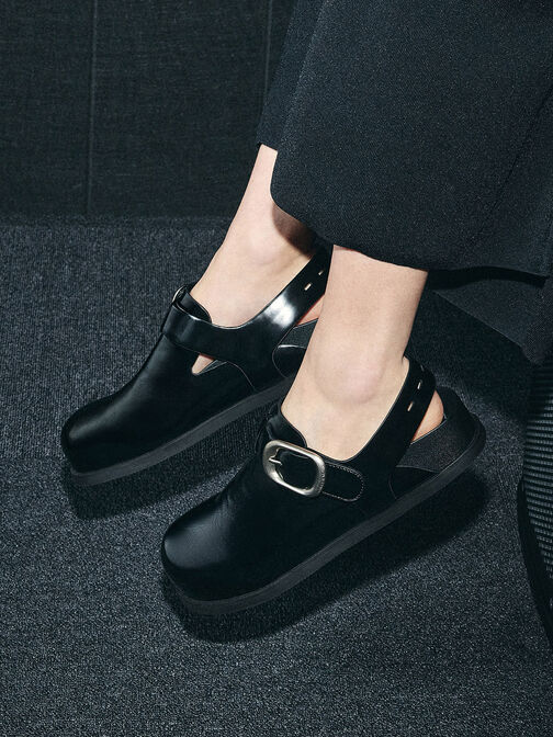 حذاء ميولز مفتوح من الخلف مزود بإبزيم, صندوق أسود, hi-res