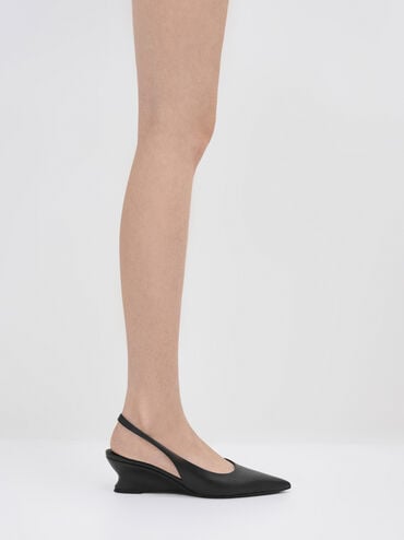 Sculptural-Heel Slingback Wedges, Black, hi-res